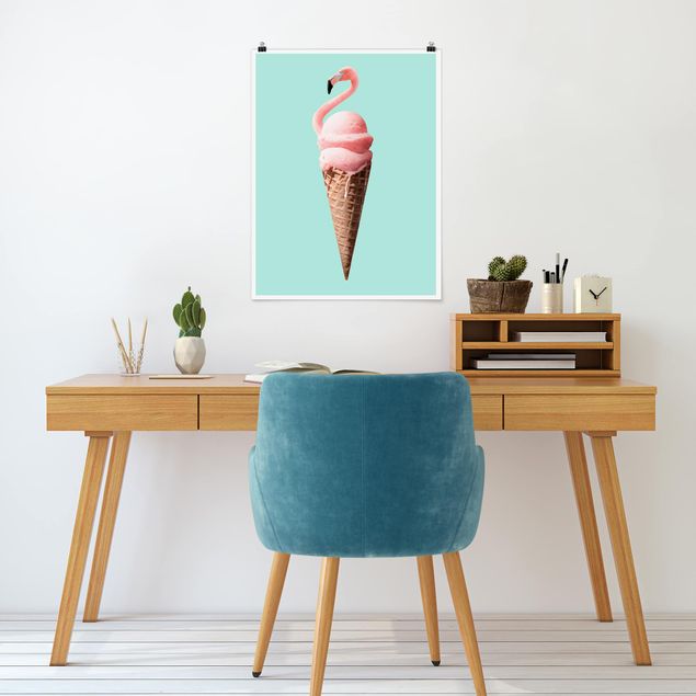 Art posters Ice Cream Cone With Flamingo