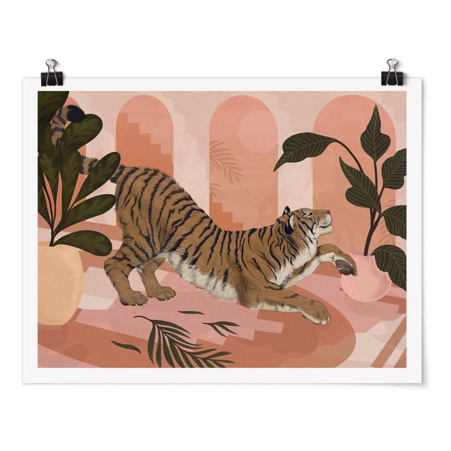 Posters art print Illustration Tiger In Pastel Pink Painting