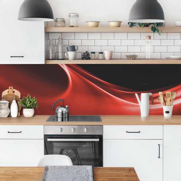 Kitchen splashback abstract Red Wave