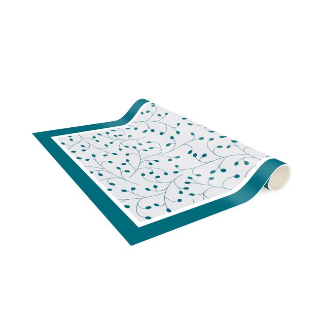kitchen runner rugs Delicate Branch Pattern With Dots In Petrol With Frame