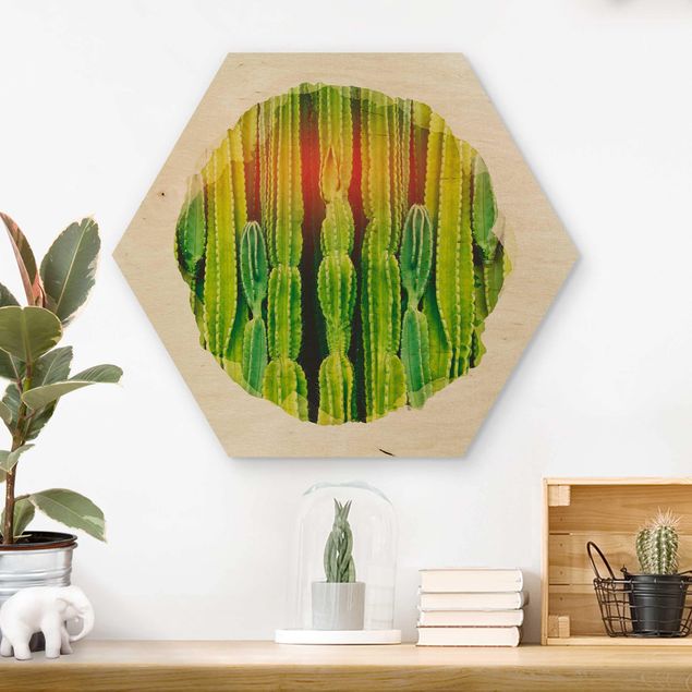 Wood prints flower WaterColours - Cactus Wall