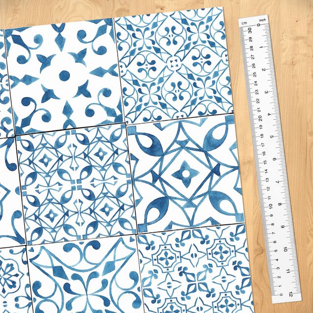 Adhesive films blue Patterned Tiles Blue White