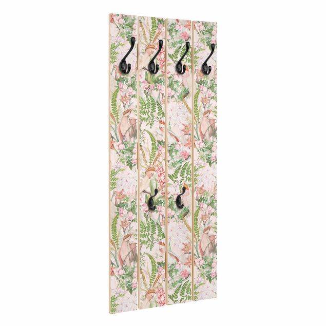 Wall coat hanger Pink Cockatoos With Flowers