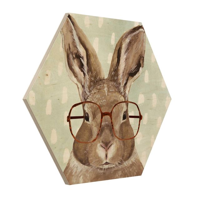 Wooden hexagon - Animals With Glasses - Rabbit