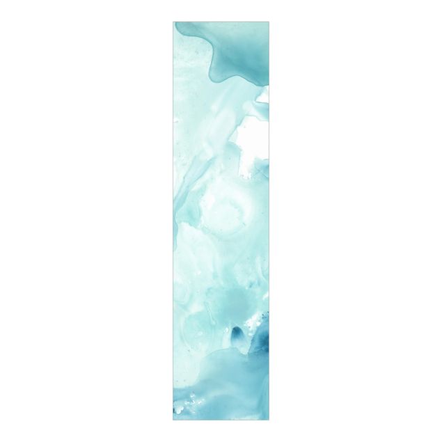 Sliding panel curtains abstract Emulsion In White And Turquoise I