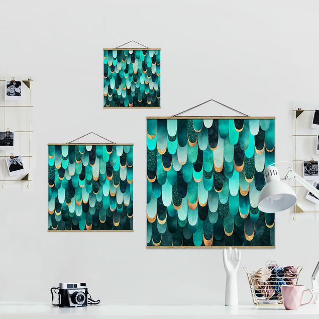 Elisabeth Fredriksson poster Feathers Gold Turquoise