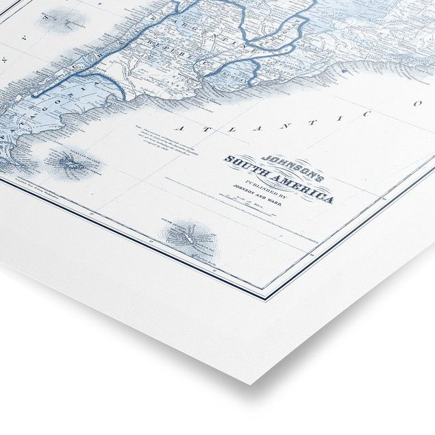 Prints blue Map In Blue Tones - South America