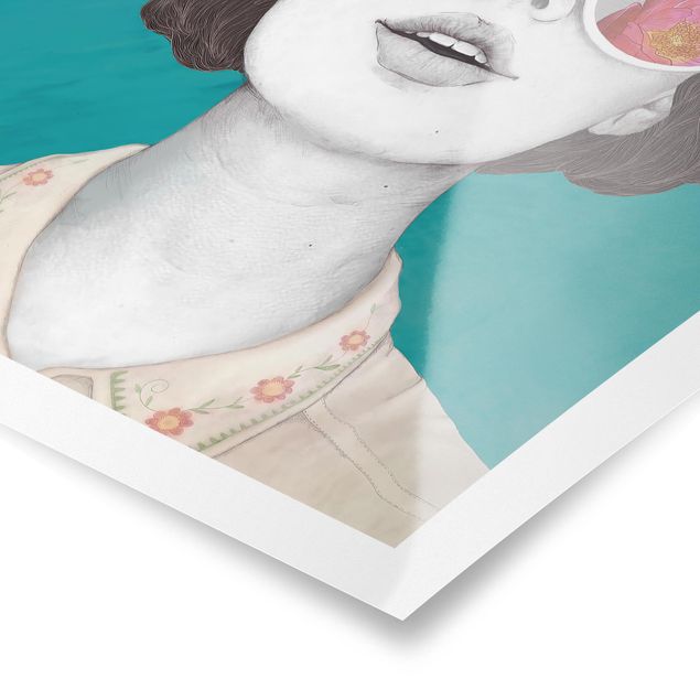 Laura Graves Art Illustration Portrait Woman Collage With Flowers Glasses