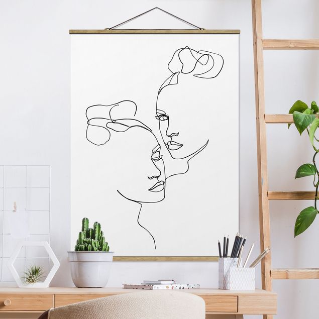 Kitchen Line Art Faces Women Black And White