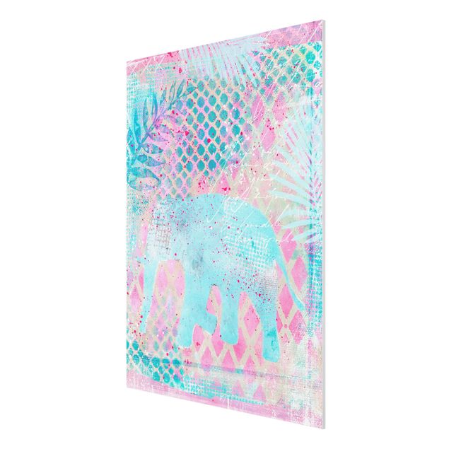 Prints landscape Colourful Collage - Elephant In Blue And Pink