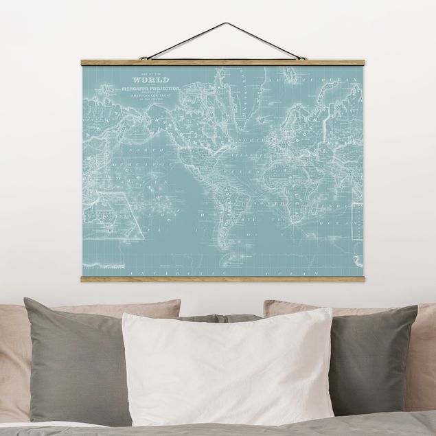 Kitchen World Map In Ice Blue