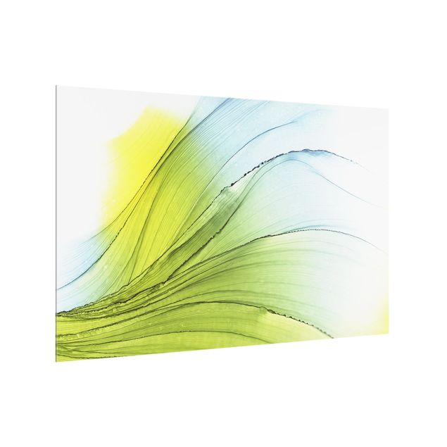 Glass splashback abstract Mottled Yellow With Azure