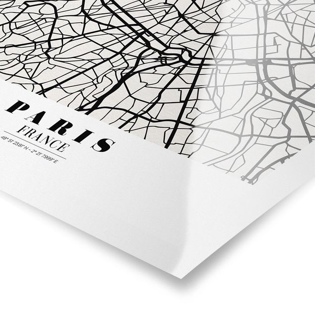Black and white wall art Paris City Map - Classic