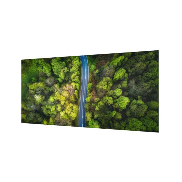 Glass Splashback - Aerial View - Asphalt Road In The Forest - Landscape 1:2