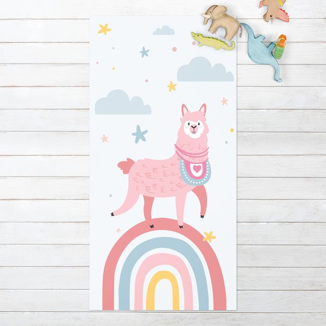 outdoor mat Lama On Rainbow With Stars And Dots