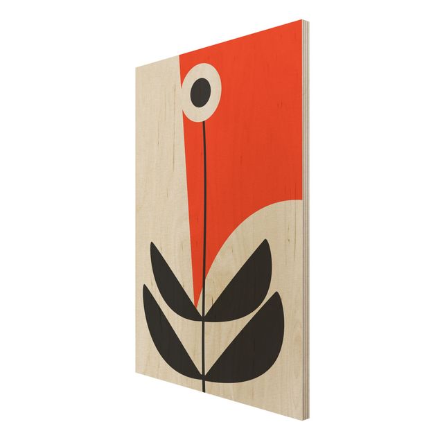 Prints on wood Abstract Shapes - Flower Red
