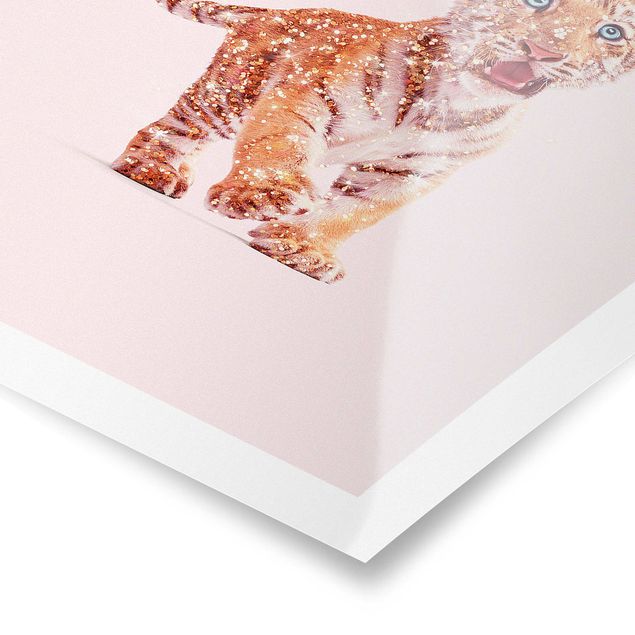 Pink art canvas Tiger With Glitter