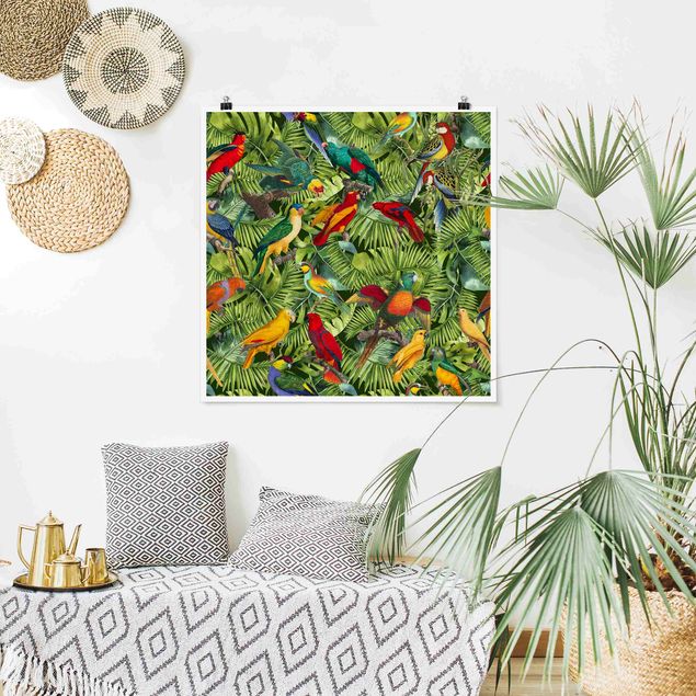 Jungle animal prints Colourful Collage - Parrots In The Jungle