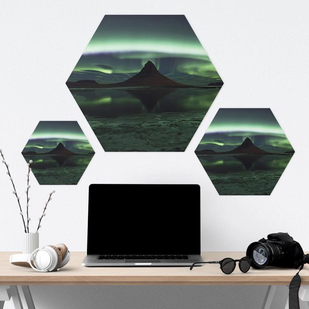 Hexagon photo prints Northern Lights In Iceland