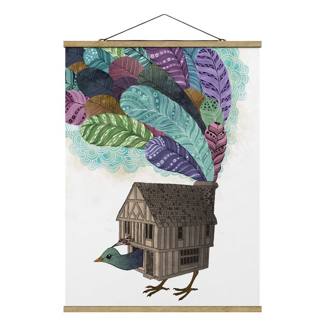 Prints modern Illustration Birdhouse With Feathers