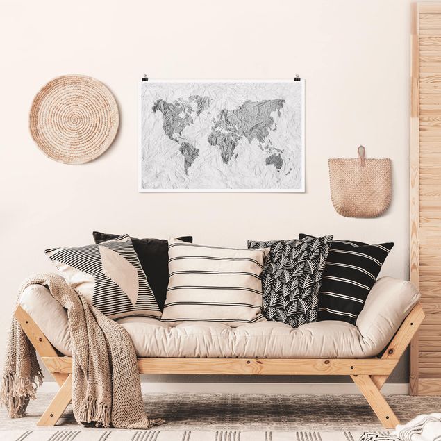 Map prints Paper World Map White Grey