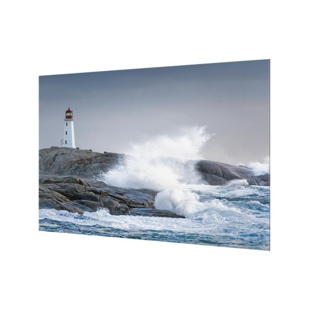 Glass Splashback - Storm Waves At The Lighthouse - Landscape 2:3