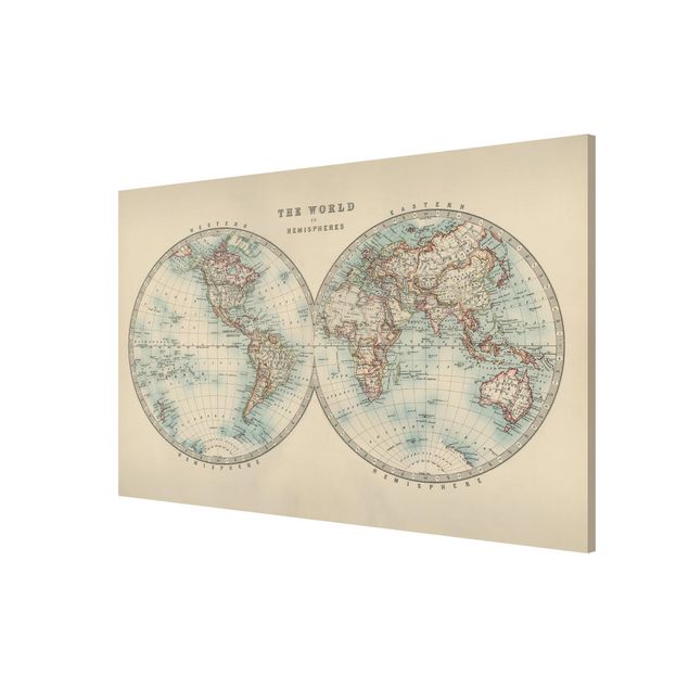 Magnet boards sayings & quotes Vintage World Map The Two Hemispheres