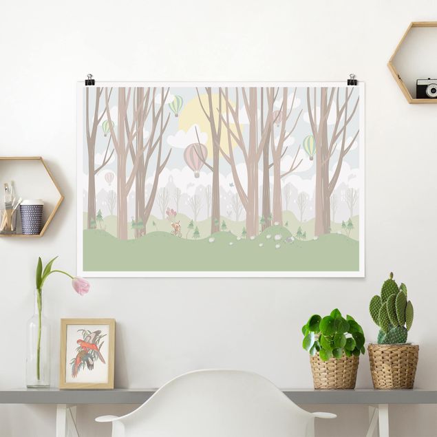 Nursery decoration Sun With Trees And Hot Air Balloons