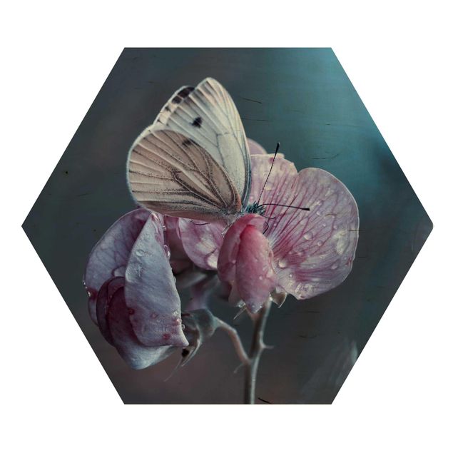Wooden hexagon - Butterfly In The Rain