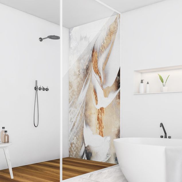 Shower wall panels Golden Abstract Winter Painting