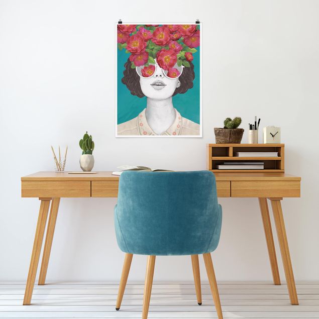 Art posters Illustration Portrait Woman Collage With Flowers Glasses