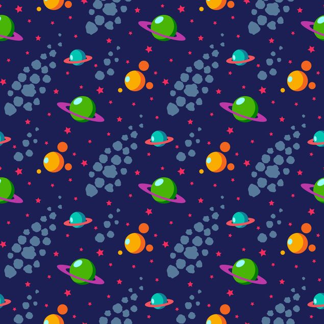 Adhesive films for furniture table Space Children Pattern With Planets And Stars