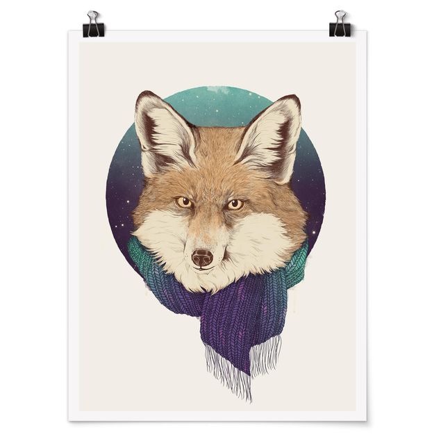 Animal canvas Illustration Fox Moon Purple Turquoise