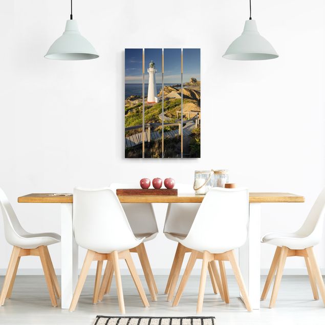 Wood prints beach Castle Point Lighthouse New Zealand