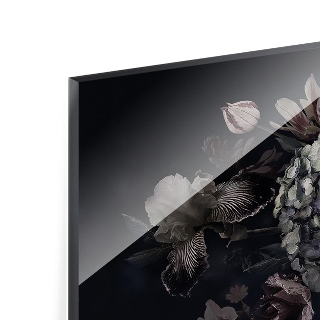 Glass Splashback - Flowers With Fog On Black - Landscape 1:2