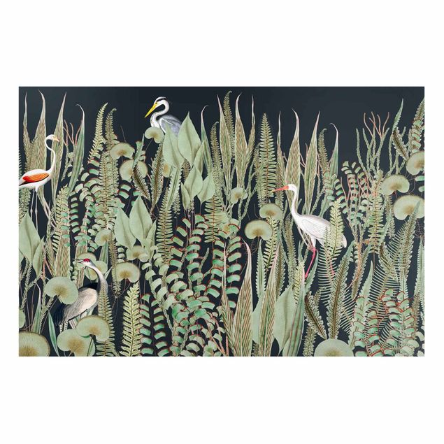 Magnet boards flower Flamingo And Stork With Plants On Green