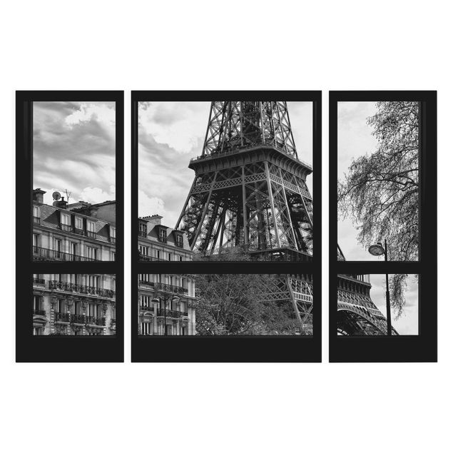 Contemporary art prints Window view Paris - Near the Eiffel Tower black and white