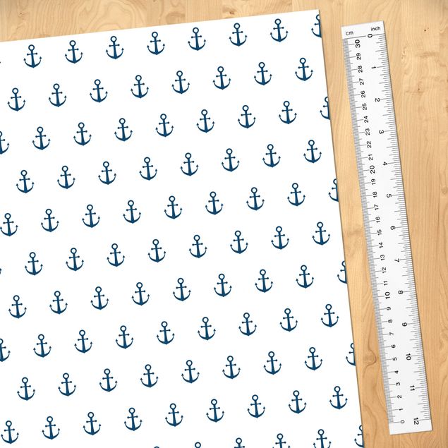 Adhesive films blue Maritime Anchor Monogram Pattern In Blue On White