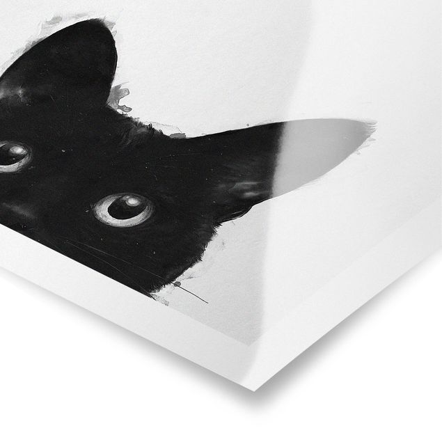 Black and white art Illustration Black Cat On White Painting