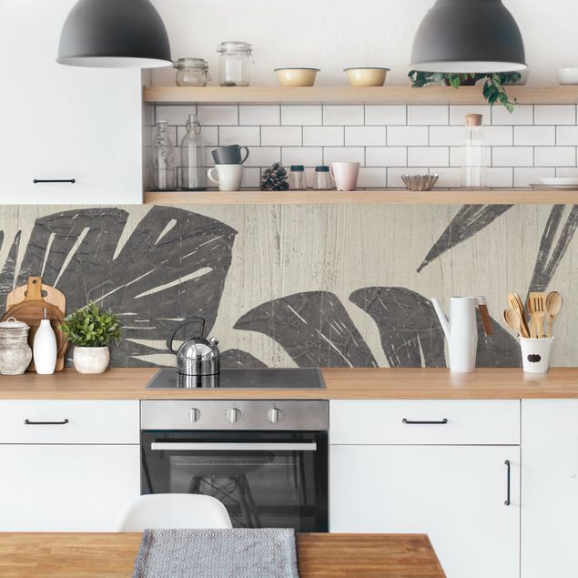 Kitchen splashback patterns Palm Leaves Light Grey Backdrop