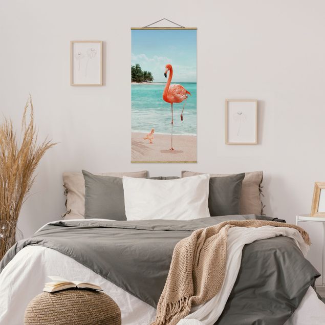 Prints landscape Beach With Flamingo