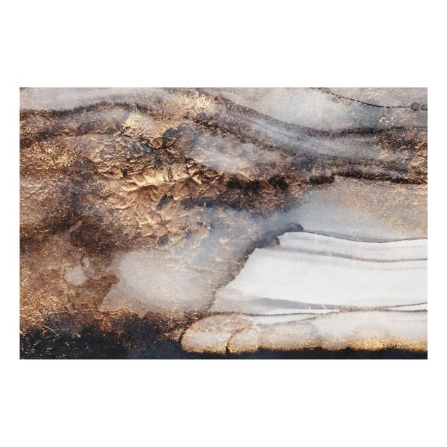 Glass splashback abstract Golden Marble Painted