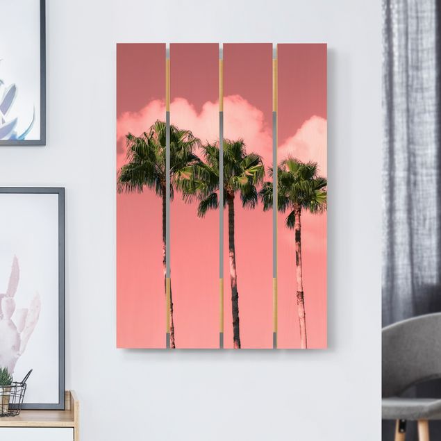 Wood prints flower Palm Trees Against Sky Pink