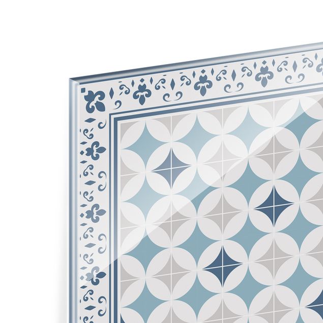 Splashback - Geometrical Tiles Circular Flowers Dark Blue With Border - Square 1:1