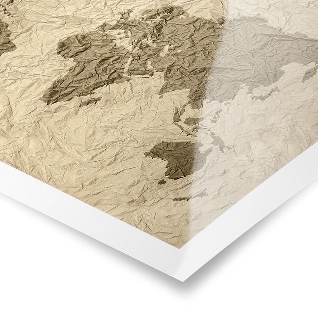Prints Paper World Map Beige Brown