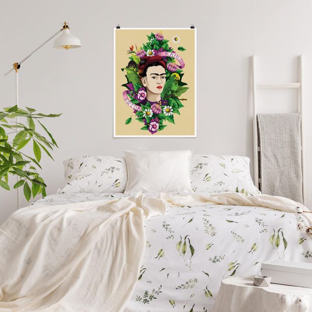 Butterfly art print Frida Kahlo - Frida, Monkey And Parrot