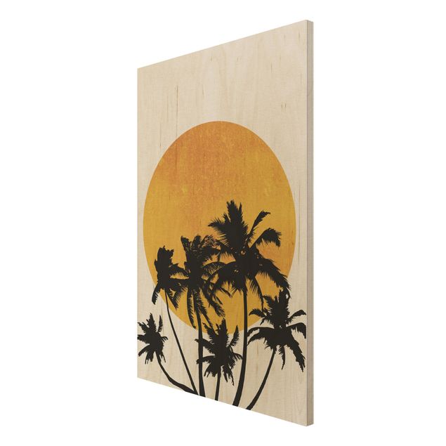 Wood prints landscape Palm Trees In Front Of Golden Sun