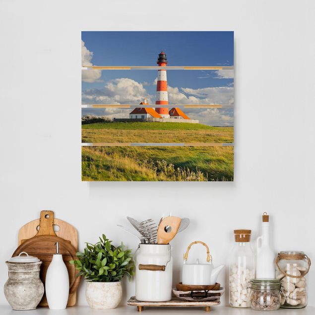 Wood prints landscape Lighthouse In Schleswig-Holstein