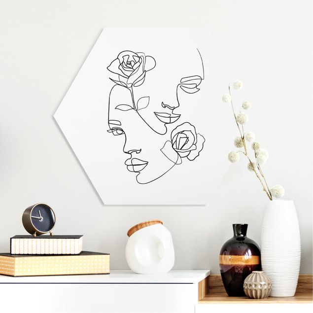Kitchen Line Art Faces Women Roses Black And White