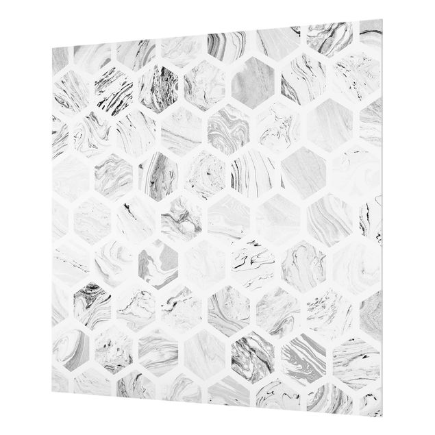 Splashback - Marble Hexagons In Greyscales  - Square 1:1